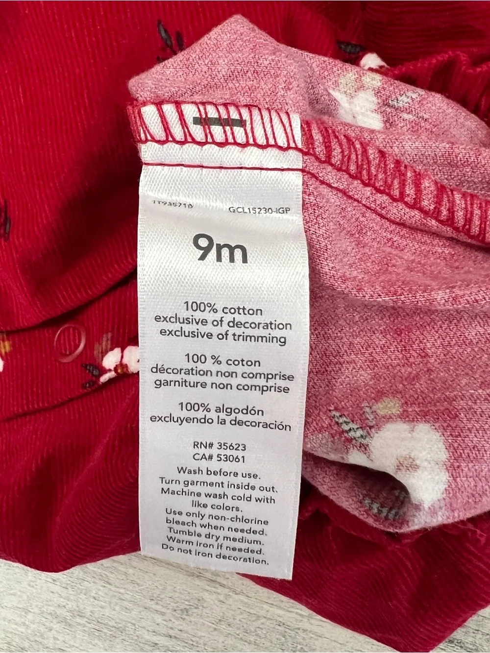 Carter’s Floral Corduroy Bubble Romper Cranberry Red Baby Girl 9M